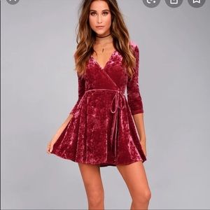 Lulus velvet wrap dress red